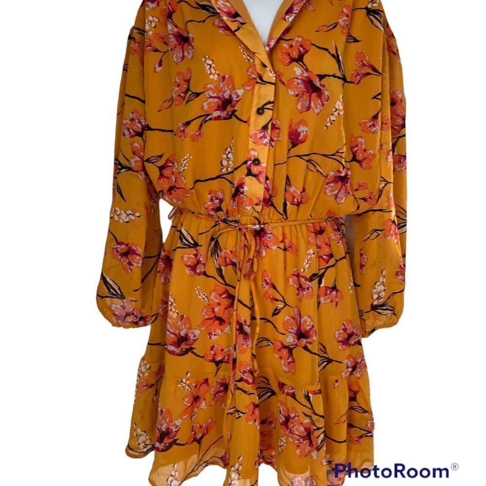 NWT Fraiche by J Nora Floral Print Long Sleeve Mini Dress L